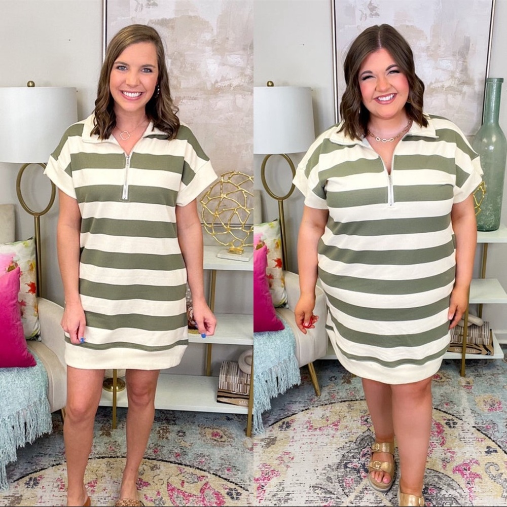 She + Sky | Women’s Olive and Cream Striped Dress Size Small